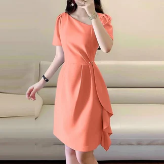 Asymmetrical Solid Ruffle Dress